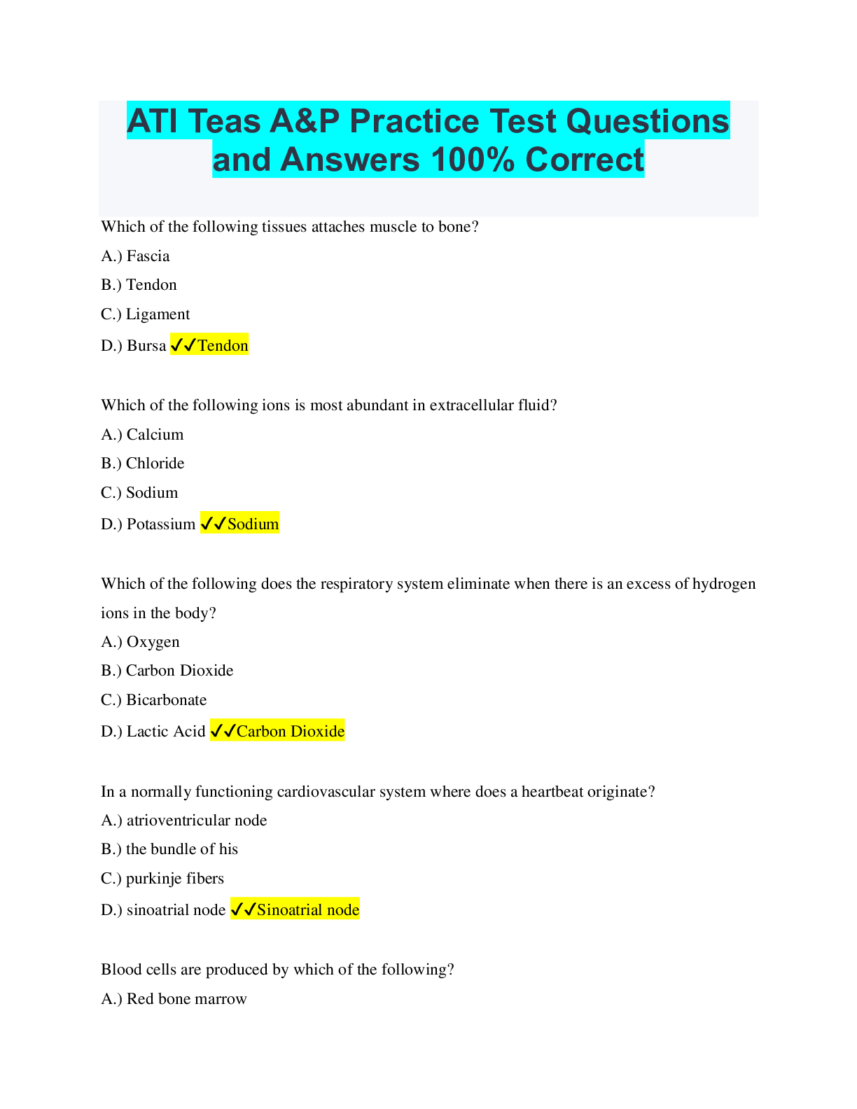 ATI Teas A&P Practice Test Questions and Answers 100% Correct